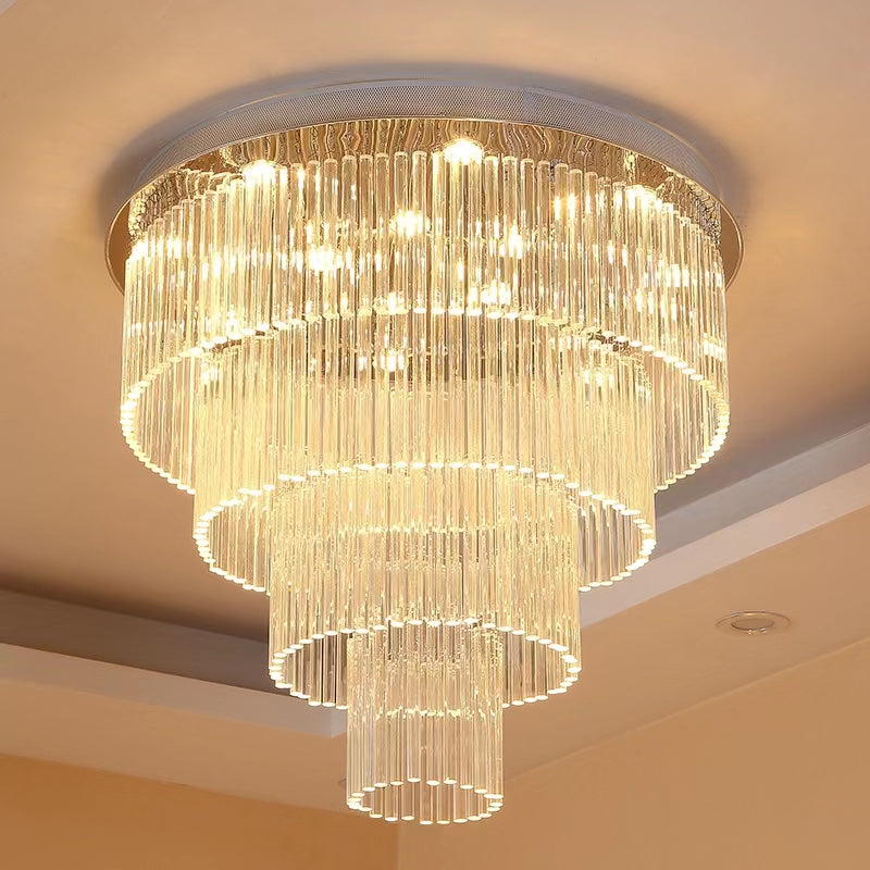 Extra Large Multi-tier Round Flush Mount Light Crystal Rod Chandelier for Living Room/Foyer-Momo Lighting