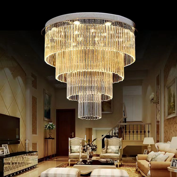 Extra Large Multi-tier Round Flush Mount Light Crystal Rod Chandelier for Living Room/Foyer-Momo Lighting