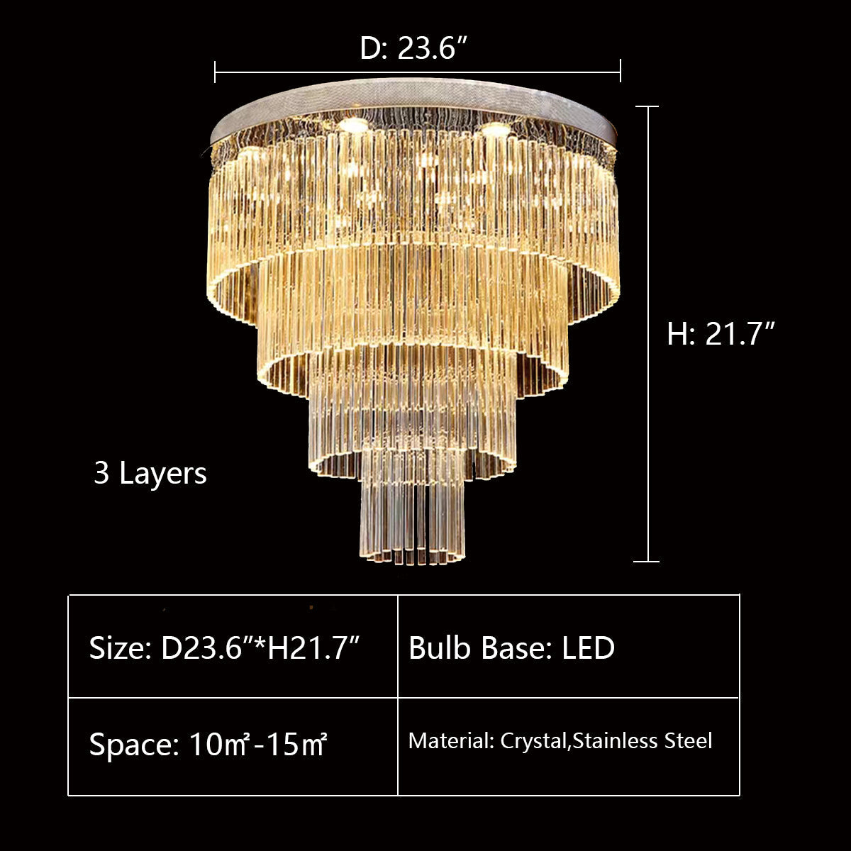 Extra Large Multi-tier Round Flush Mount Light Crystal Rod Chandelier for Living Room/Foyer-Momo Lighting