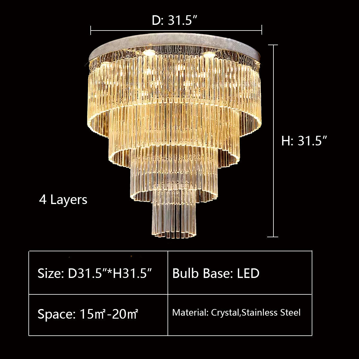 Extra Large Multi-tier Round Flush Mount Light Crystal Rod Chandelier for Living Room/Foyer-Momo Lighting
