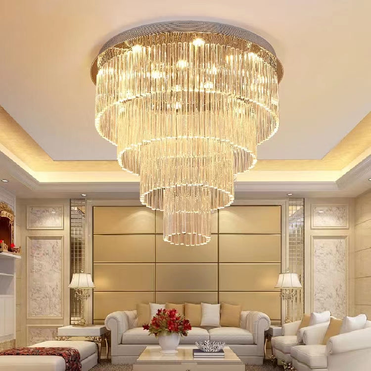 Extra Large Multi-tier Round Flush Mount Light Crystal Rod Chandelier for Living Room/Foyer-Momo Lighting