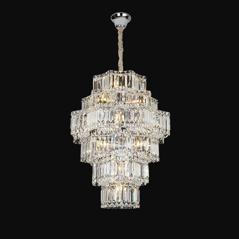 Extra Large Plaza Hall Multi-Tier Crystal Chandelier Foyer Living Room Staircase Ceiling Lighting Fixture In Chrome/ Silver Finish-Momo Lighting