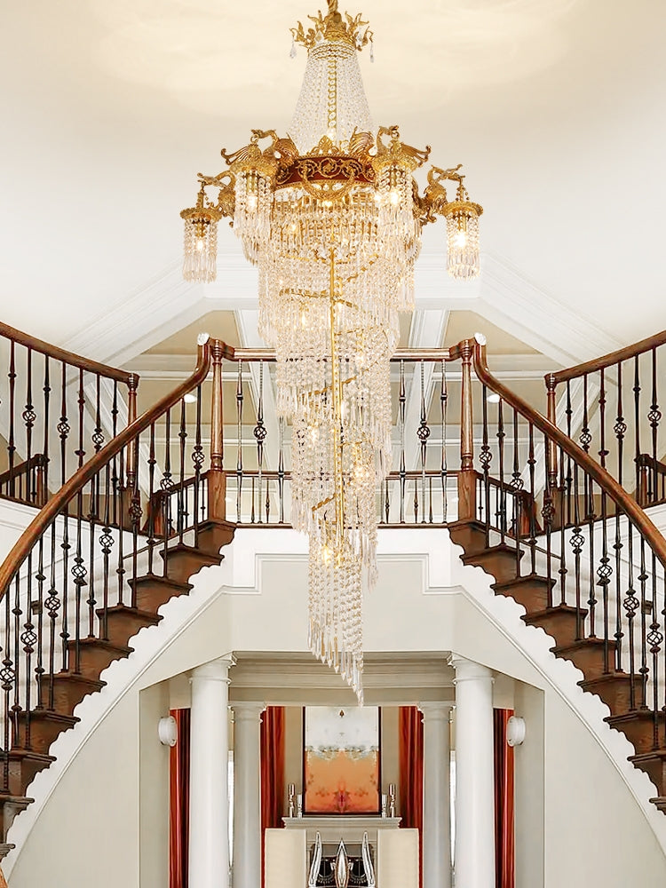 Extra Large Retro Luxury Full Copper Crystal Chandelier for Staircase/ Duplexes/ Villas-Momo Lighting
