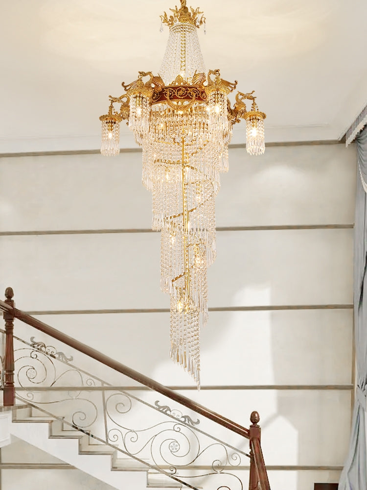 Extra Large Retro Luxury Full Copper Crystal Chandelier for Staircase/ Duplexes/ Villas-Momo Lighting
