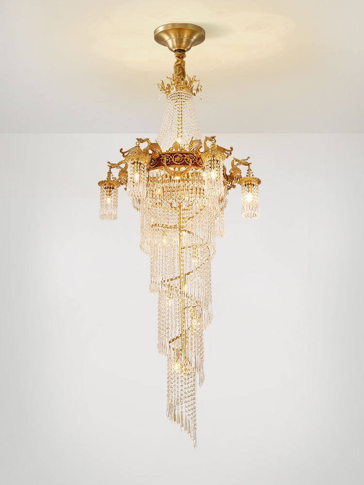 Extra Large Retro Luxury Full Copper Crystal Chandelier for Staircase/ Duplexes/ Villas-Momo Lighting