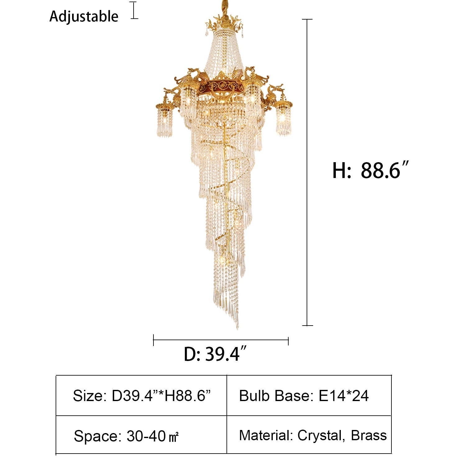 Extra Large Retro Luxury Full Copper Crystal Chandelier for Staircase/ Duplexes/ Villas-Momo Lighting
