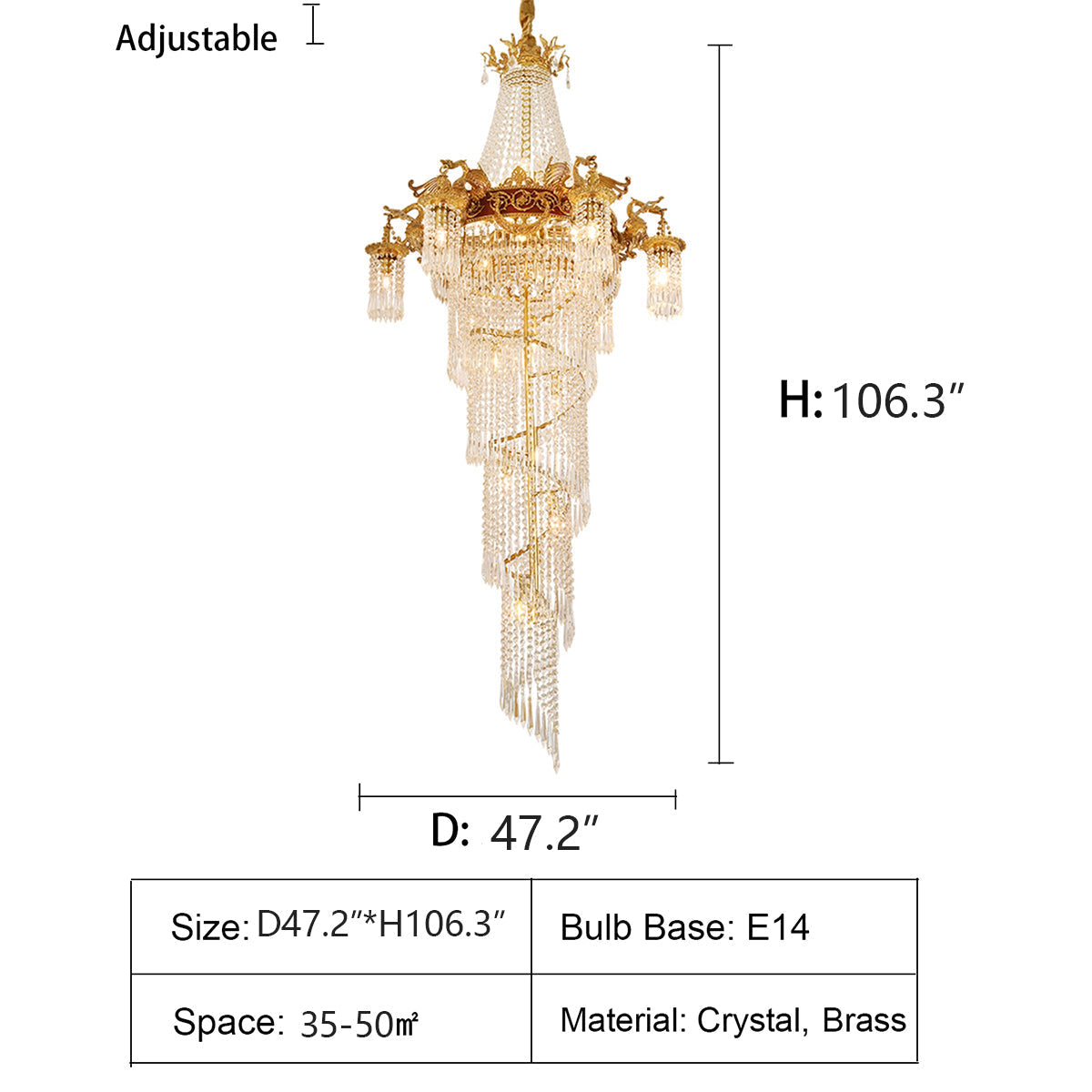 Extra Large Retro Luxury Full Copper Crystal Chandelier for Staircase/ Duplexes/ Villas-Momo Lighting