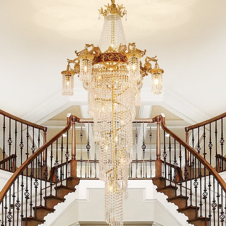 Extra Large Retro Luxury Full Copper Crystal Chandelier for Staircase/ Duplexes/ Villas-Momo Lighting