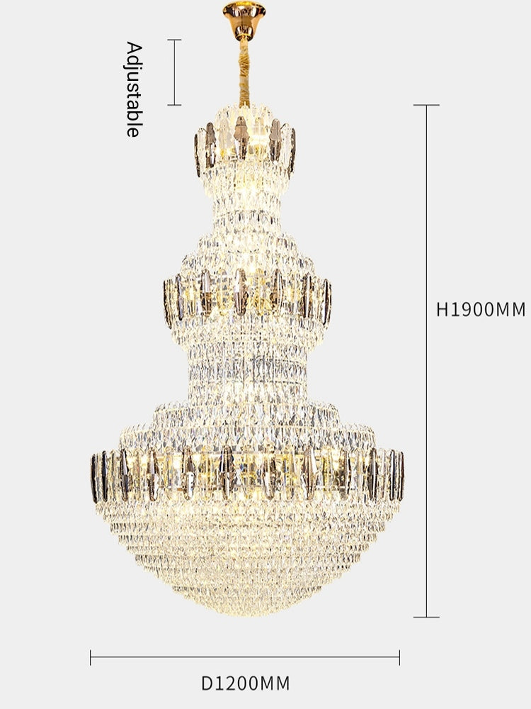 Extra Large Round Crystal Chandelier Luxury Foyer High Ceiling Light Fixture For Living Room/ Hotel Hall Entrance-Momo Lighting