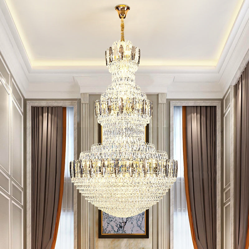 Extra Large Round Crystal Chandelier Luxury Foyer High Ceiling Light Fixture For Living Room/ Hotel Hall Entrance-Momo Lighting