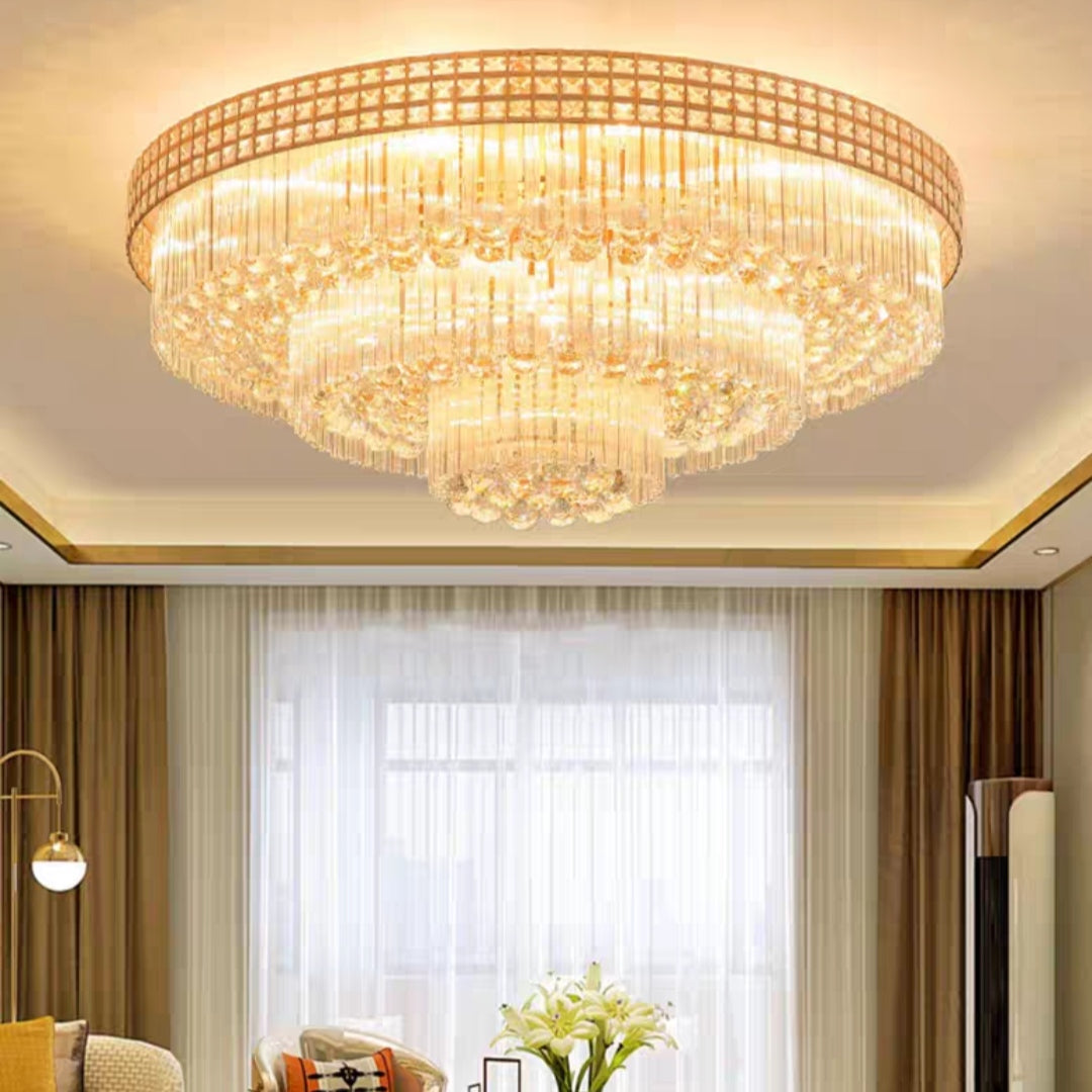Extra Large Three Layers Round Luxury Flush Mounted Crystal Chandelier for Living Room-Momo Lighting