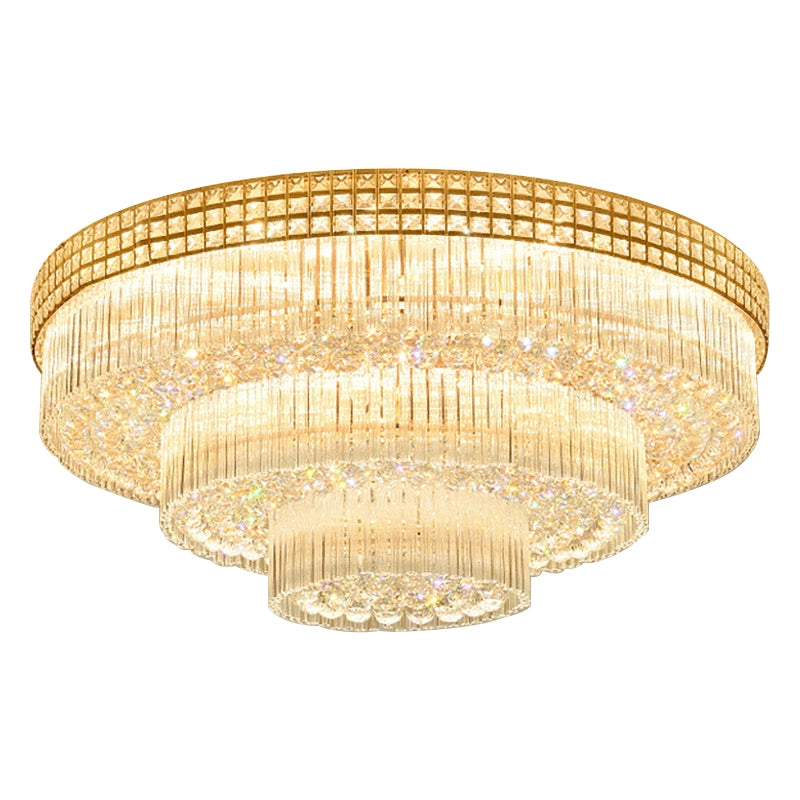 Extra Large Three Layers Round Luxury Flush Mounted Crystal Chandelier for Living Room-Momo Lighting