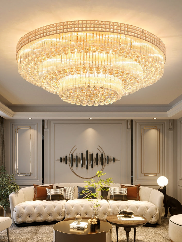 Extra Large Three Layers Round Luxury Flush Mounted Crystal Chandelier for Living Room-Momo Lighting