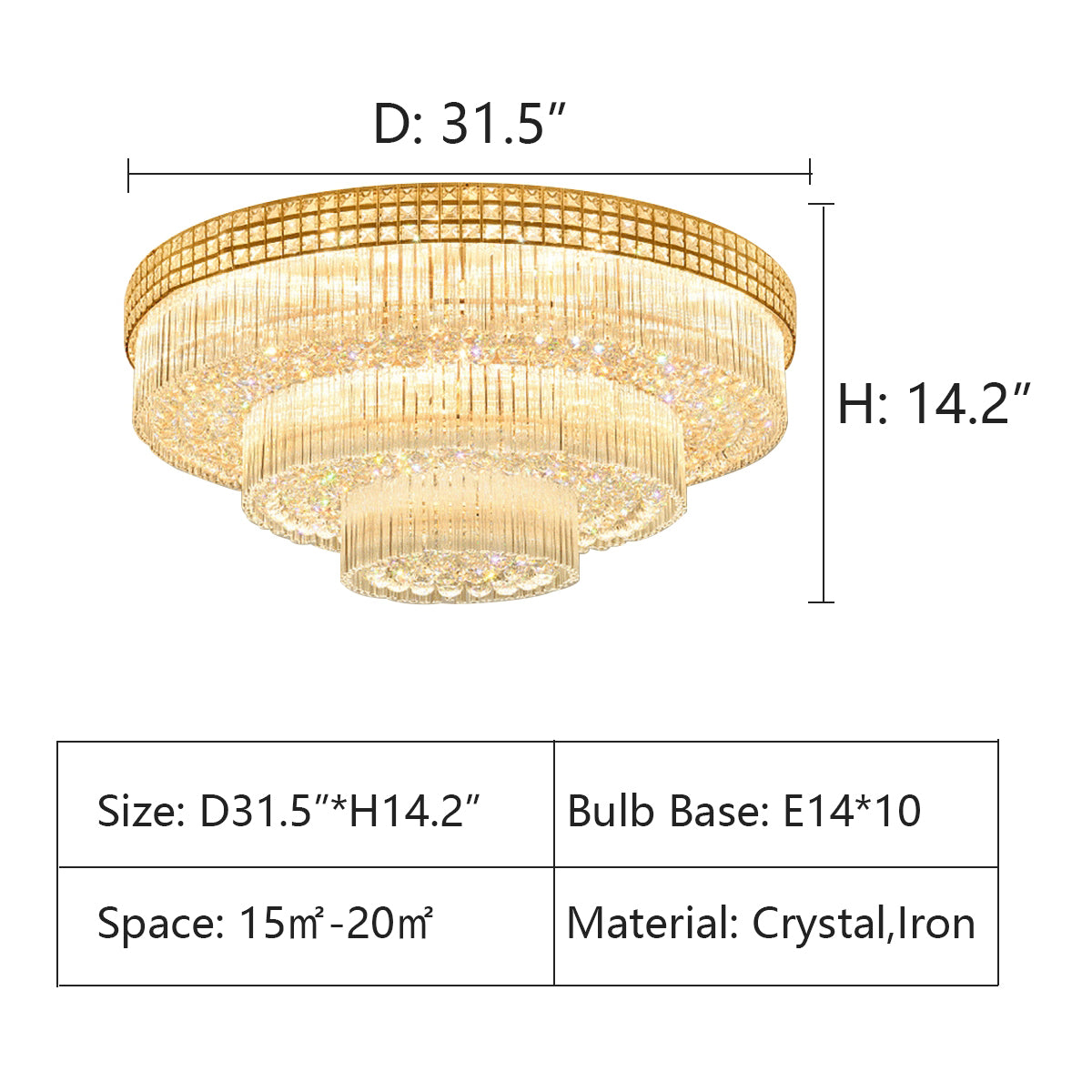 Extra Large Three Layers Round Luxury Flush Mounted Crystal Chandelier for Living Room-Momo Lighting