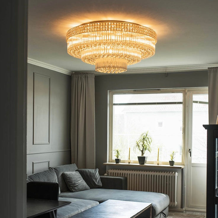 Extra Large Three Layers Round Luxury Flush Mounted Crystal Chandelier for Living Room-Momo Lighting