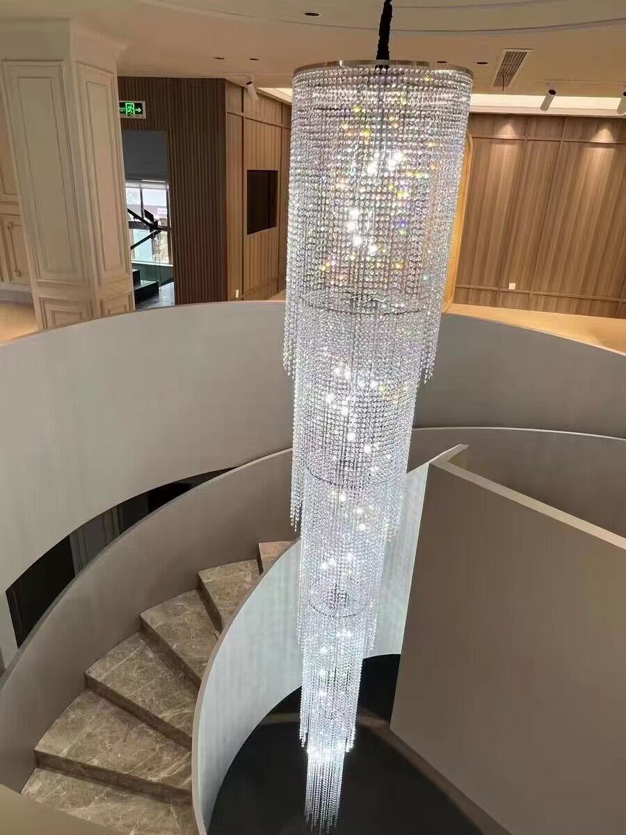 Extra Long Luxury Crystal Chandelier For Staircase / 2 Story Multi-layered Long Light Fixture-Momo Lighting