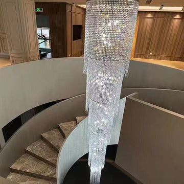 Extra Long Luxury Crystal Chandelier For Staircase / 2 Story Multi-layered Long Light Fixture-Momo Lighting