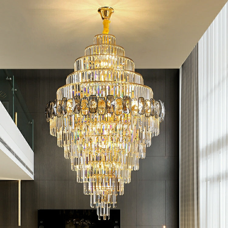 Fashion Large Staircase Chandelier For Foyer Living Room Entrance Crystal Ceiling Light Fixture In Gold Finish-Momo Lighting