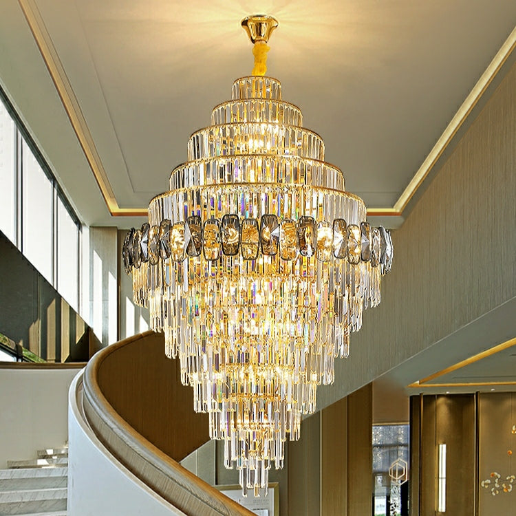 Fashion Large Staircase Chandelier For Foyer Living Room Entrance Crystal Ceiling Light Fixture In Gold Finish-Momo Lighting