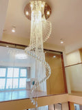 Flush Mounted Spiral Crystal Drops Chandelier Round LED Ceiling Lighting Fixture For Foyer Staircase/ Hotel Entrance-Momo Lighting