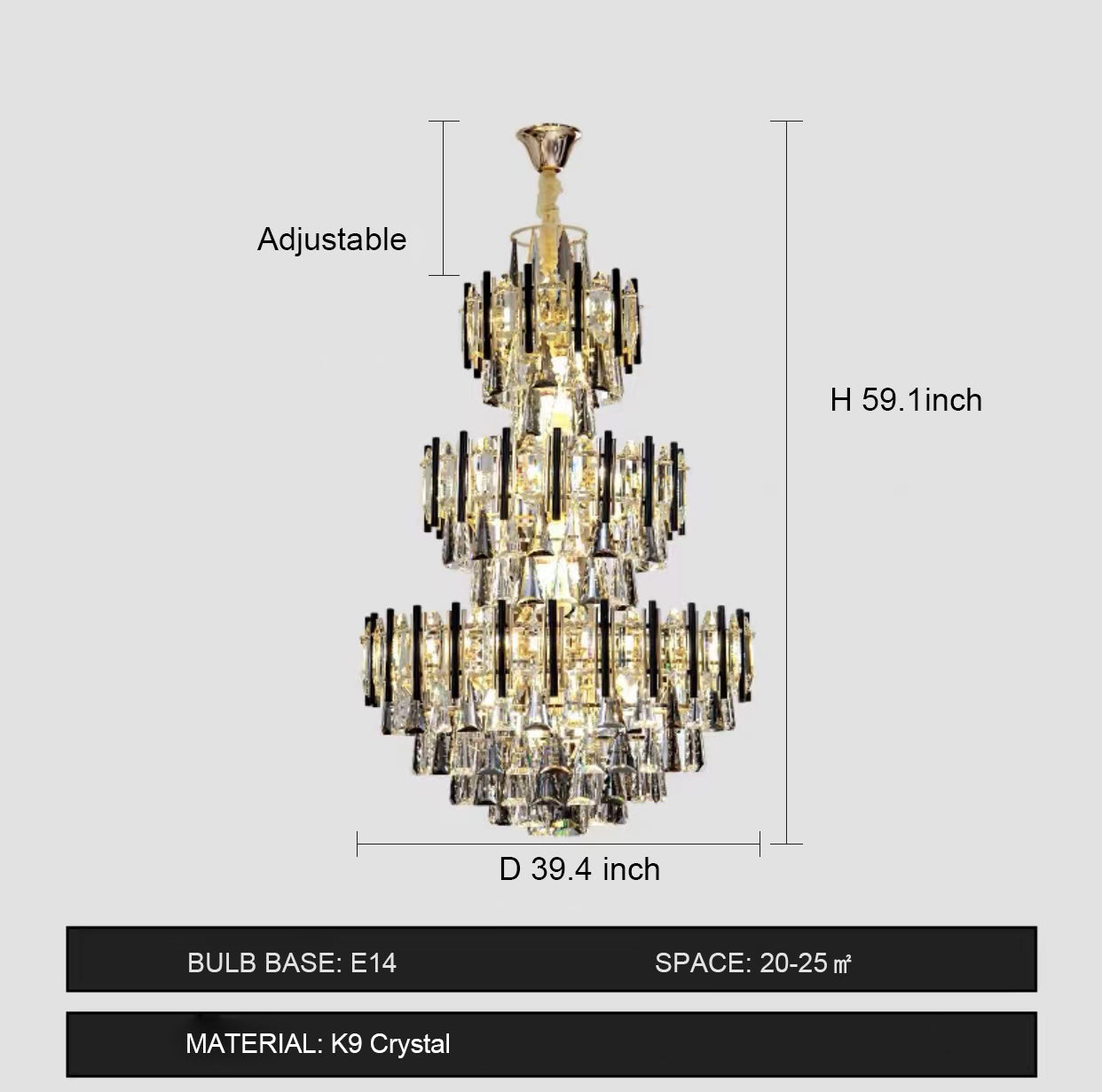 Foyer 3 Layers Extra Large Crystal Chandelier For Living Room Staircase Ceiling Lighting Fixture-Momo Lighting