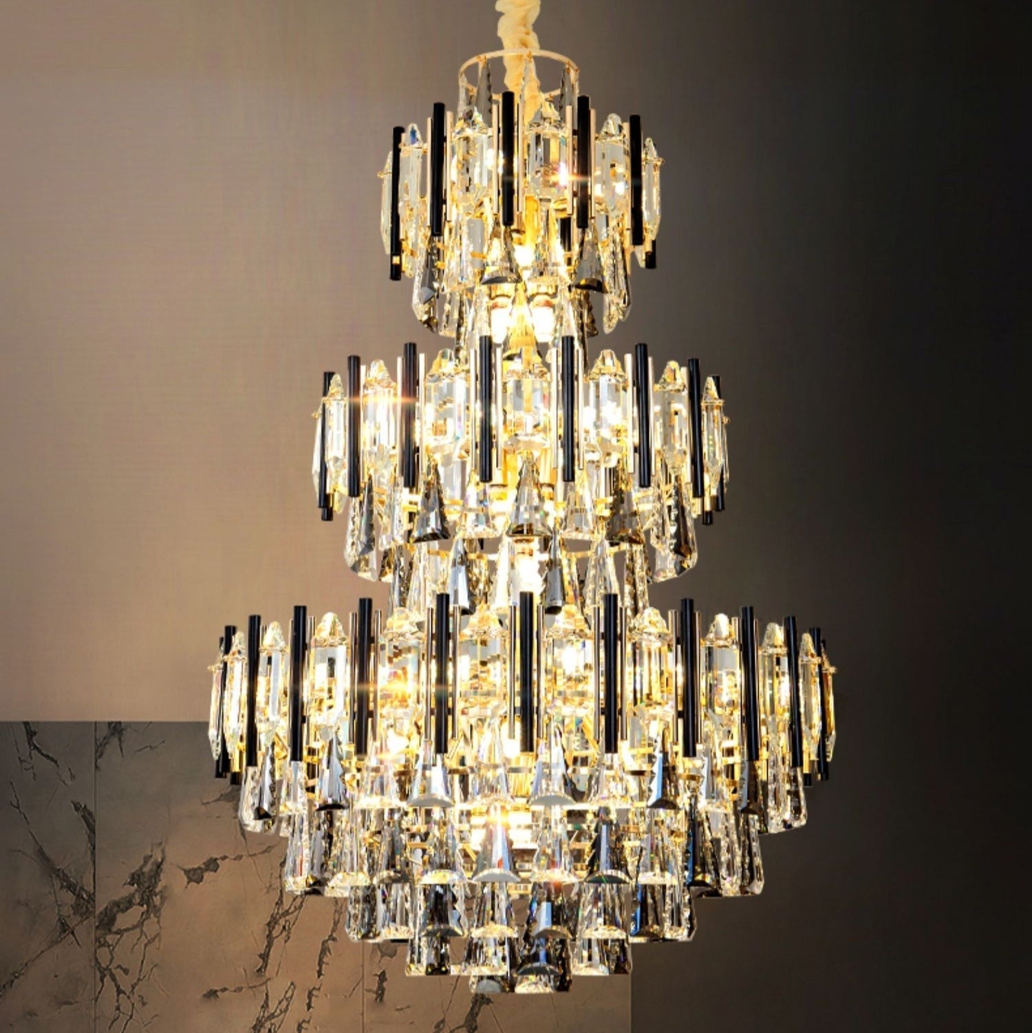 Foyer 3 Layers Extra Large Crystal Chandelier For Living Room Staircase Ceiling Lighting Fixture-Momo Lighting