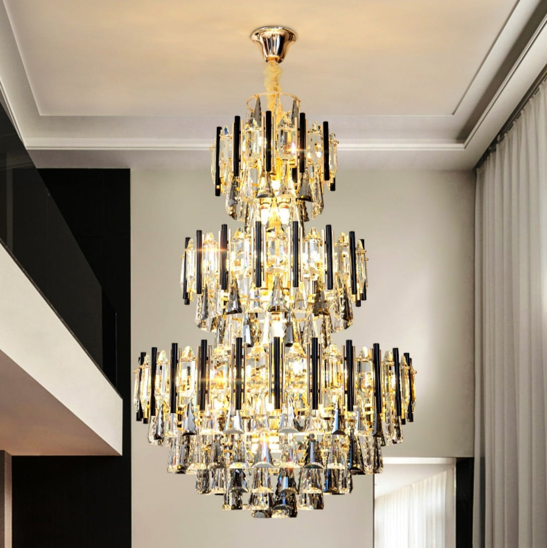 Foyer 3 Layers Extra Large Crystal Chandelier For Living Room Staircase Ceiling Lighting Fixture-Momo Lighting