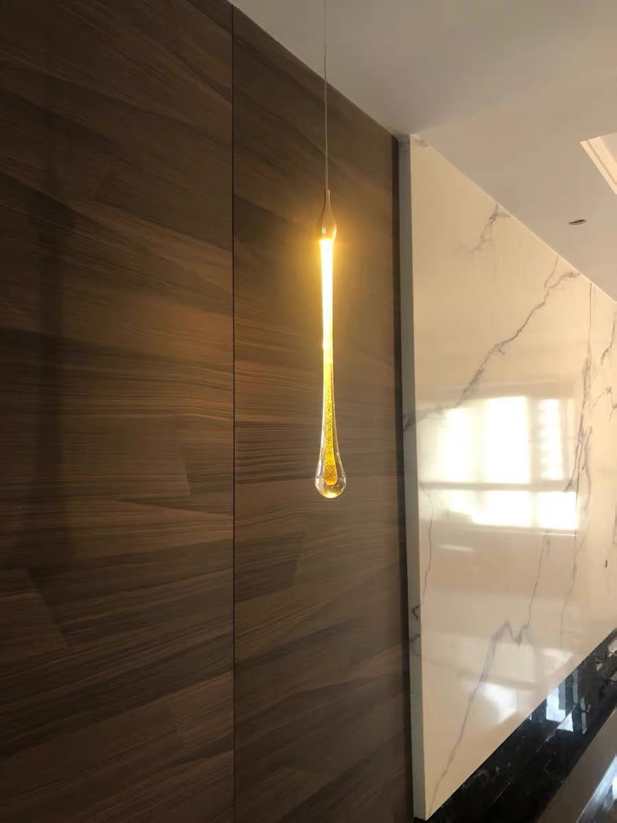 Foyer Glass Drops Pendant Chandelier Spiral Staircase High Ceiling Light Fixture In Gold Finish-Momo Lighting