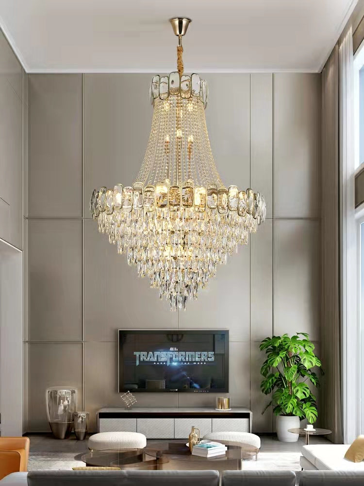 Foyer Staircase Chandelier Luxury K9 Crystal Ceiling Light For Living Room / Hallway-Momo Lighting