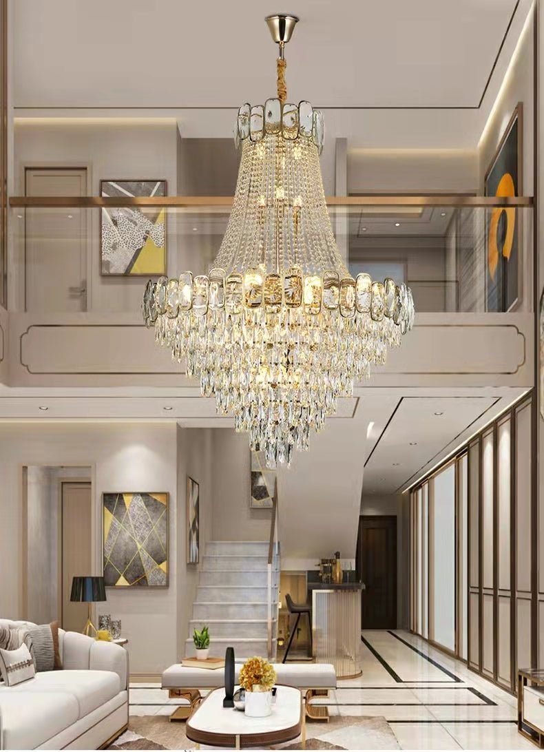Foyer Staircase Chandelier Luxury K9 Crystal Ceiling Light For Living Room / Hallway-Momo Lighting