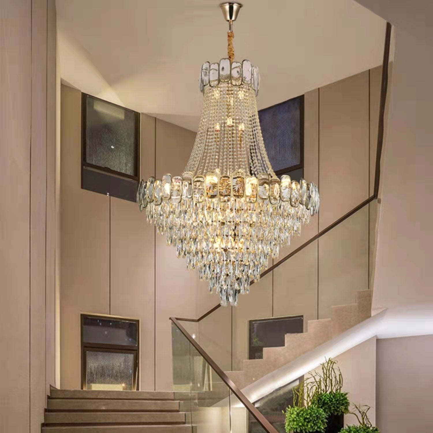 Foyer Staircase Chandelier Luxury K9 Crystal Ceiling Light For Living Room / Hallway-Momo Lighting