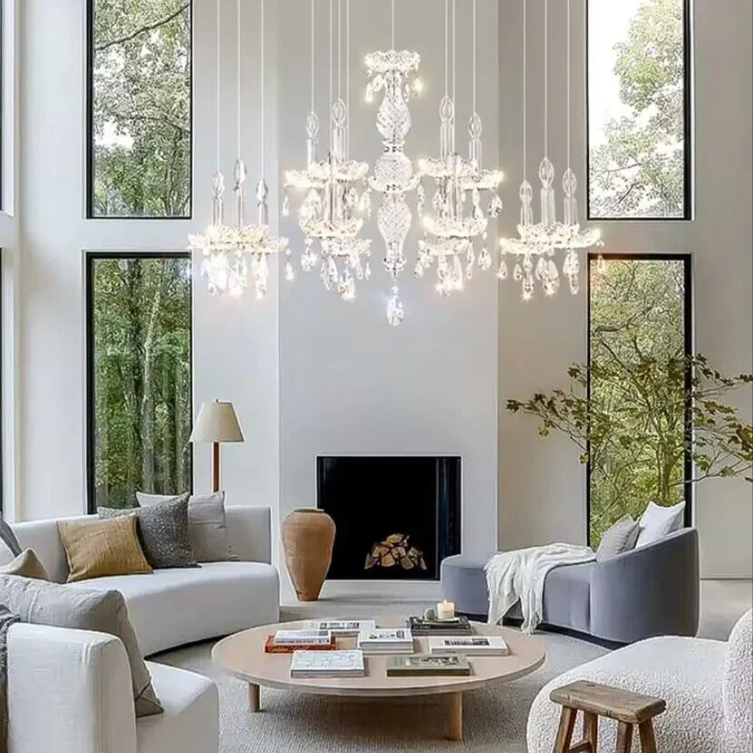 French Romantic Candle Crystal Chandelier White Modern Art Creative Pendant Light For Living Room/Dining Room/Bedroom-Momo Lighting