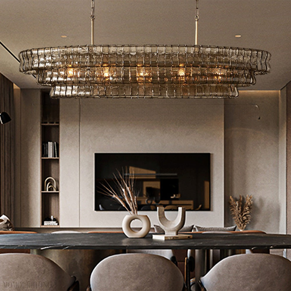 Ghiaccio Oval Art Glass Chandelier For Kitchen Dining Room 54"/65"-Momo Lighting