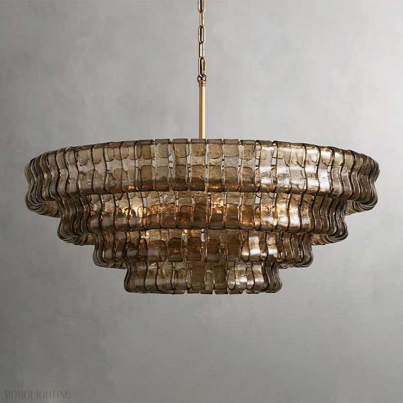 Ghiaccio Round Chandelier in Glass Brass 36"-Momo Lighting