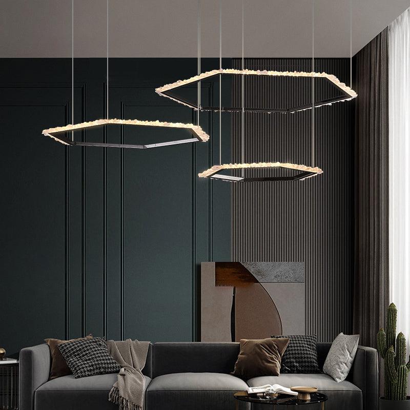 Gina Hexagonal Rock Crystal Black Ring Chandelier-Momo Lighting