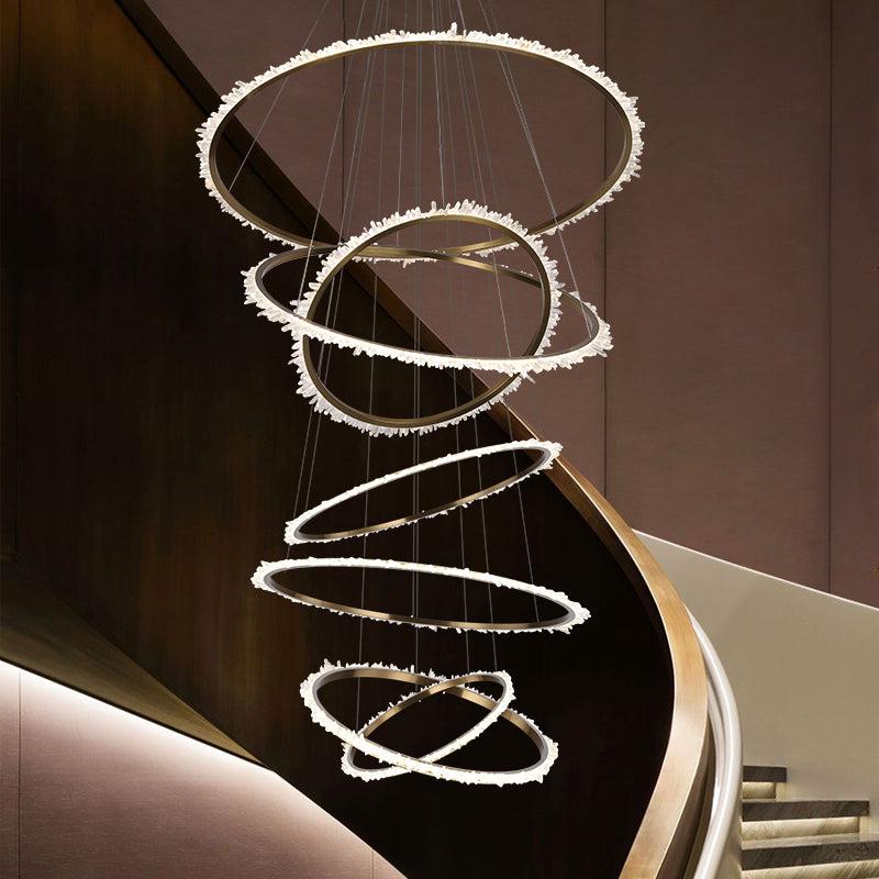 Gina Rock Crystal Multi Rings Chandelier For Staircase-Momo Lighting
