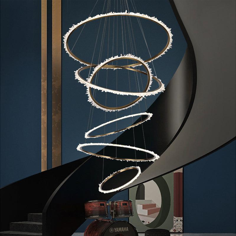 Gina Rock Crystal Multi Rings Chandelier For Staircase-Momo Lighting