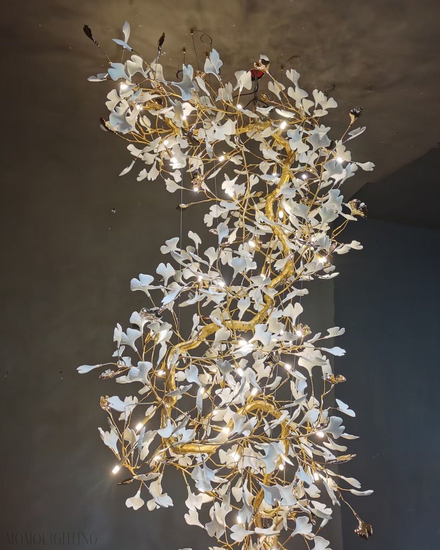 Ginkgo Leaf Ceramics Large Chandelier 110'' 118'' 157''H-Momo Lighting