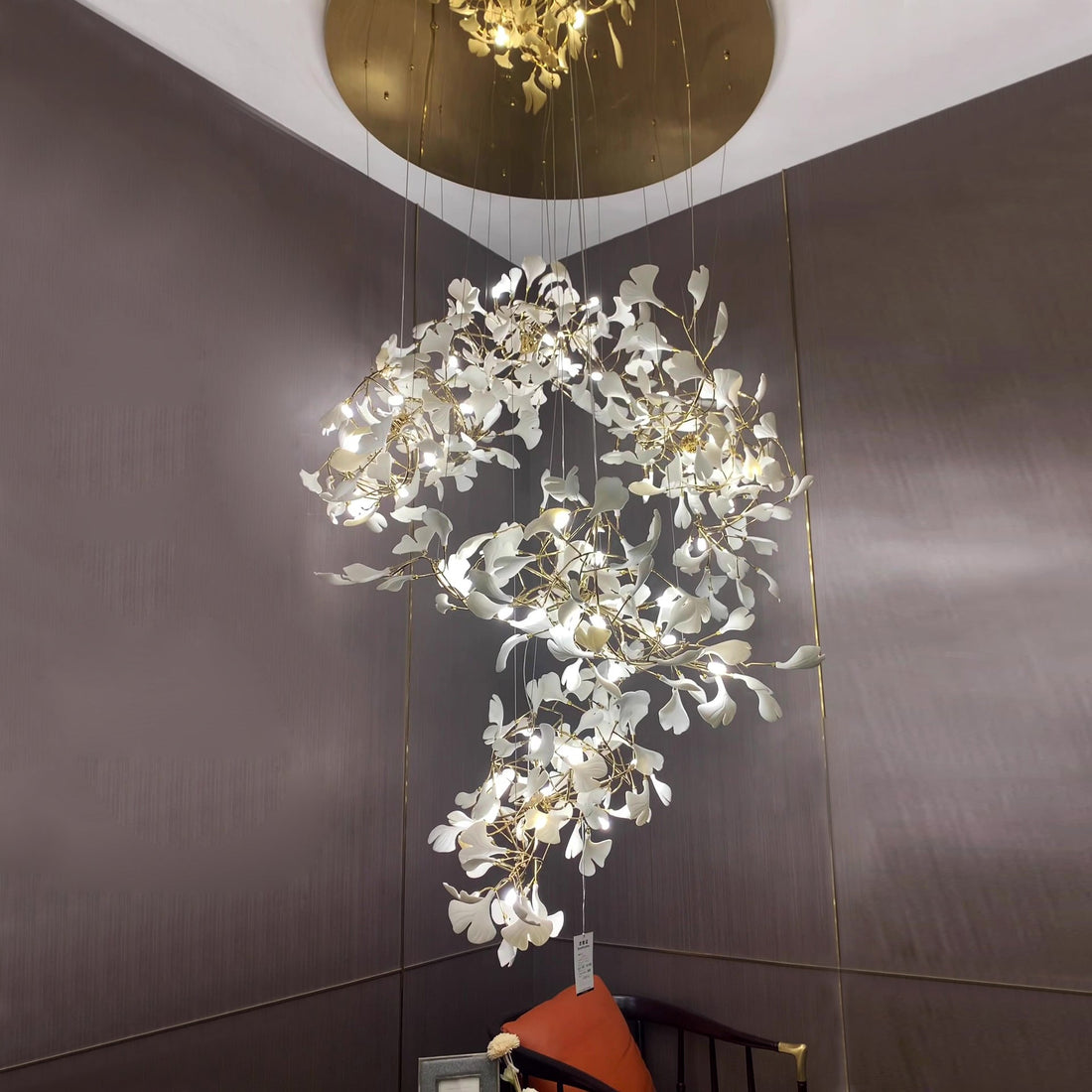 Ginkgo Leaf Flower Ceramics Chandelier For Foyer / Staircase /Hallway-Momo Lighting