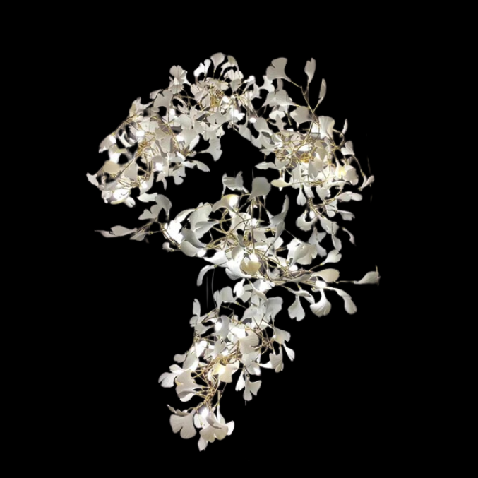 Ginkgo Leaf Flower Ceramics Chandelier For Foyer / Staircase /Hallway-Momo Lighting