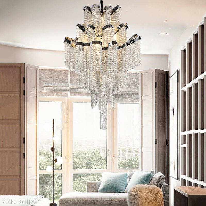 Gladys Aluminum Chain Tassel Stream Chandelier-Momo Lighting