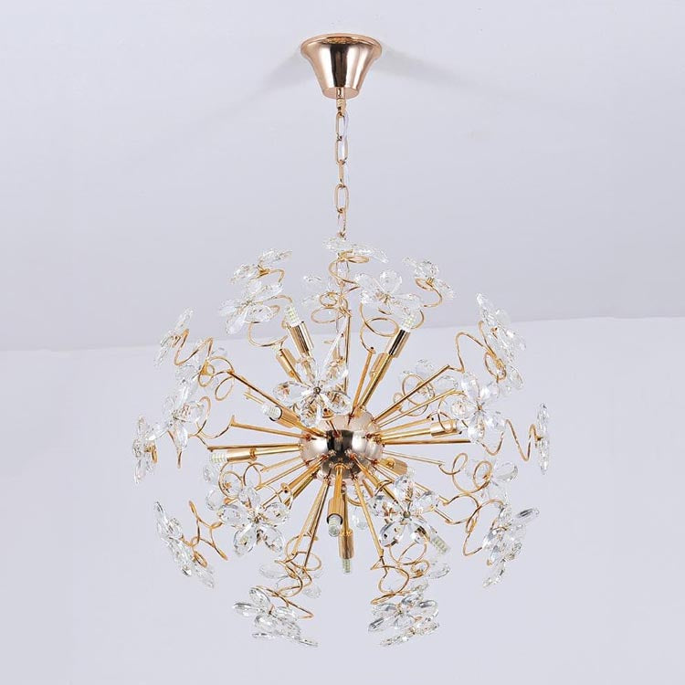 Golden Faceted Crystal Petal Dandelion Pendant Light