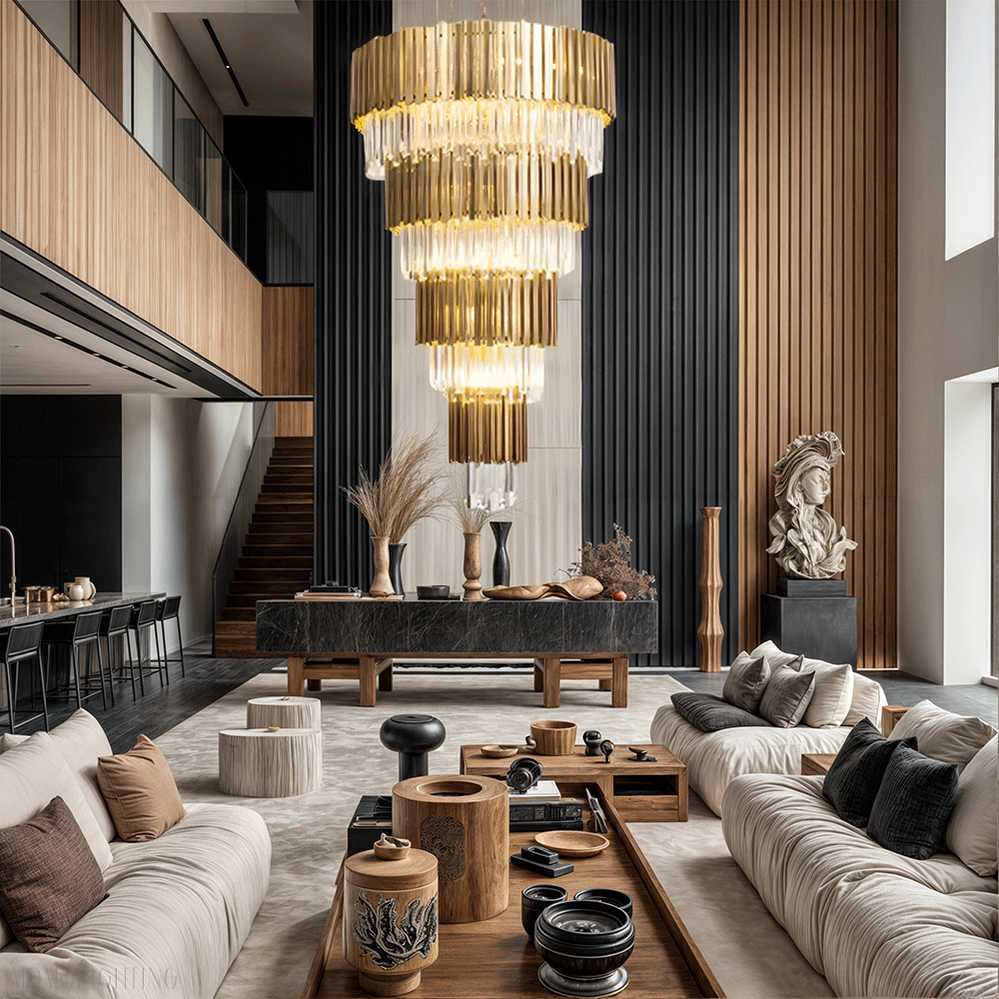 Golden Pisa Crystal Chandelier 70'' 78''H-Momo Lighting