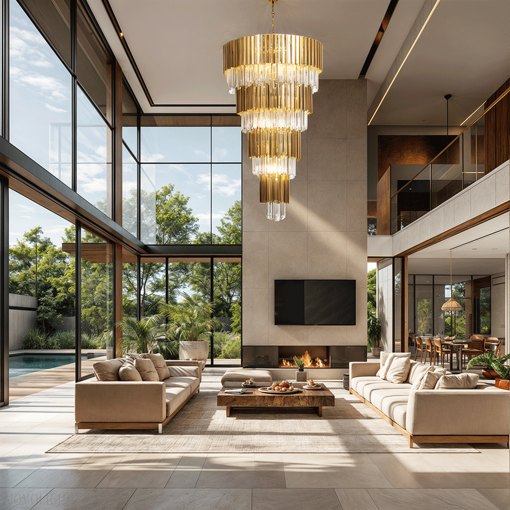 Golden Pisa Crystal Chandelier 70'' 78''H-Momo Lighting