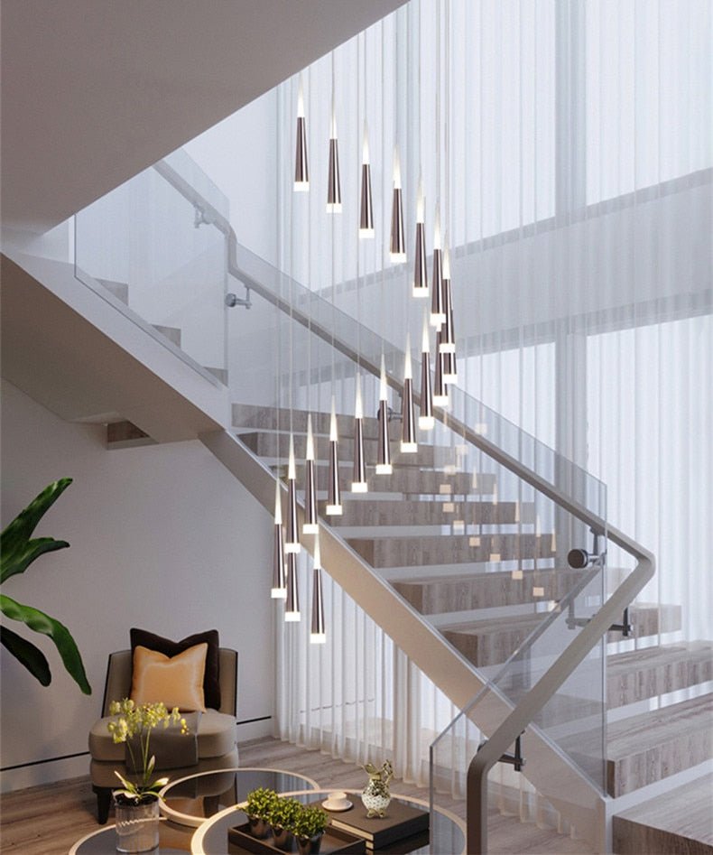 Golden/Black LED Hanging Meteor Rain Staircase Chandelier-Momo Lighting