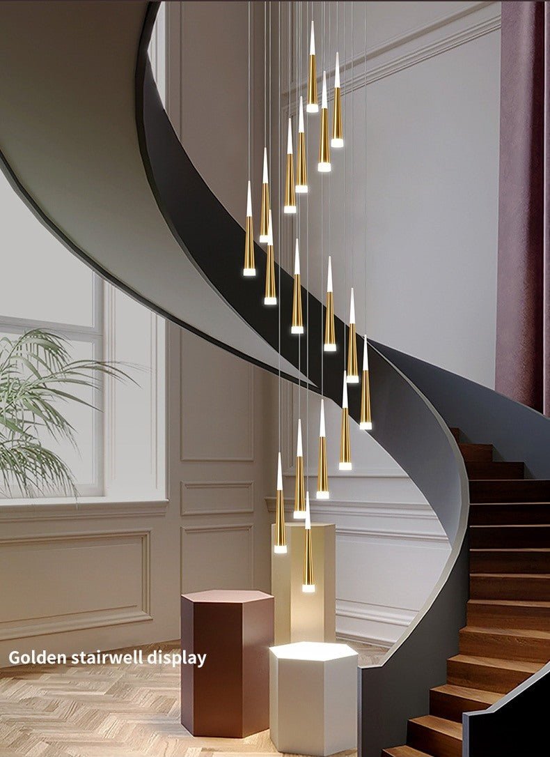 Golden/Black LED Hanging Meteor Rain Staircase Chandelier-Momo Lighting