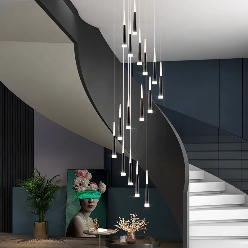 Golden/Black LED Hanging Meteor Rain Staircase Chandelier-Momo Lighting