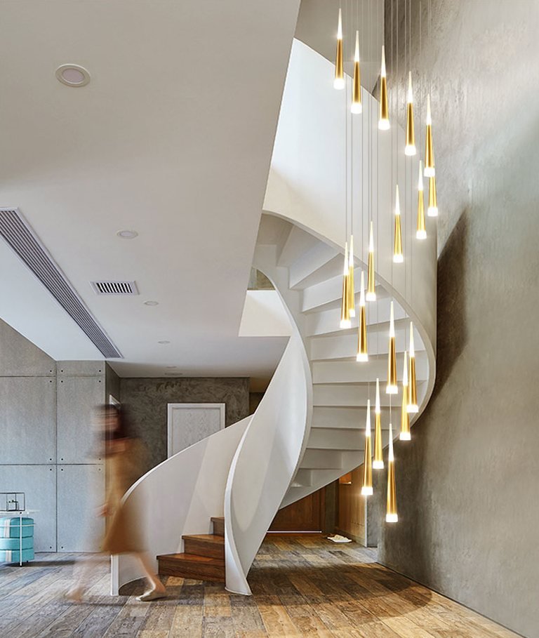 Golden/Black LED Hanging Meteor Rain Staircase Chandelier-Momo Lighting