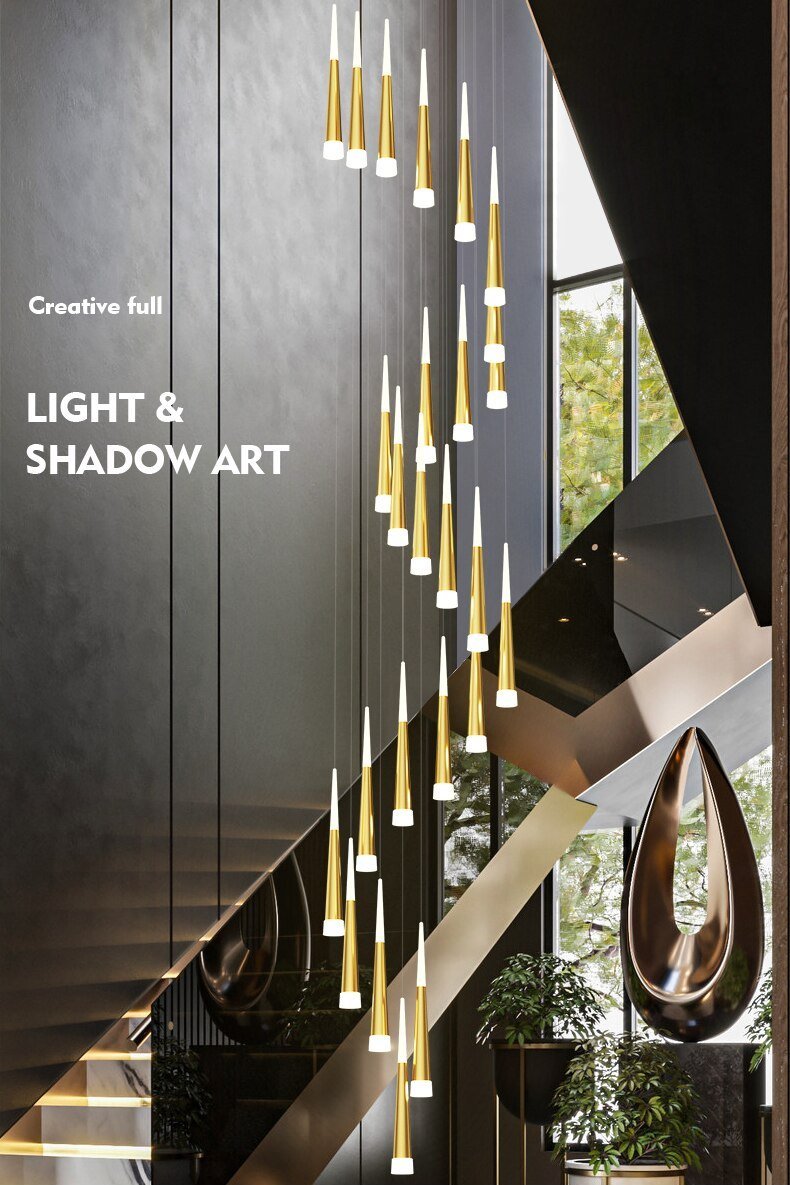 Golden/Black LED Hanging Meteor Rain Staircase Chandelier-Momo Lighting