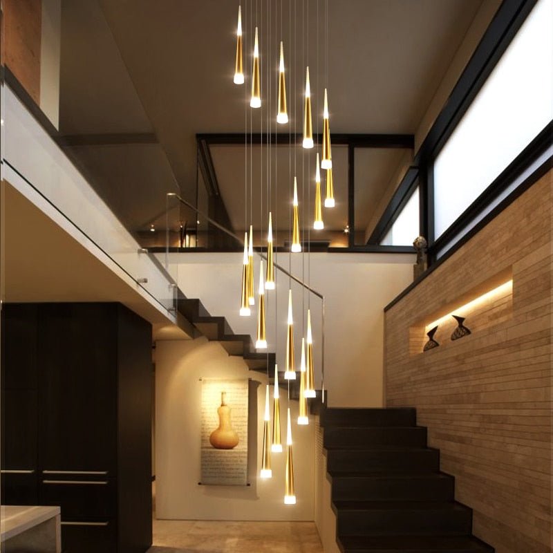 Golden/Black LED Hanging Meteor Rain Staircase Chandelier-Momo Lighting